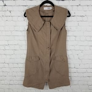 MIILLA | 100% linen wide collar zip long vest